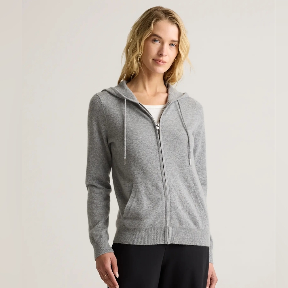 Quince Mongolian Cashmere Full-Zip Hoodie, Size Medium, Heather Grey, NWT - Picture 1 of 11